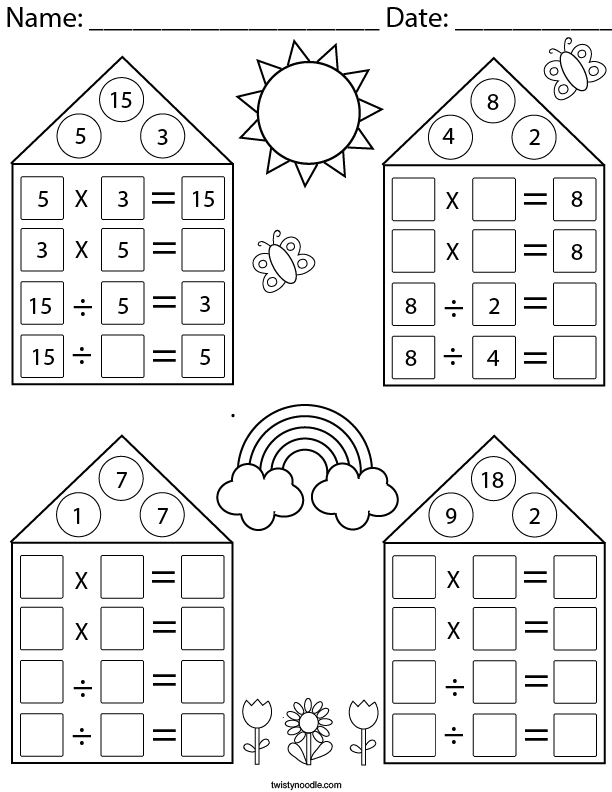 Free Worksheet On Division Multiplication Fact Family